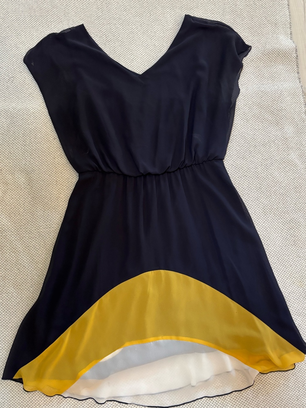 En Focus Studio Navy Yellow Colorblock High Low Dress Size 8